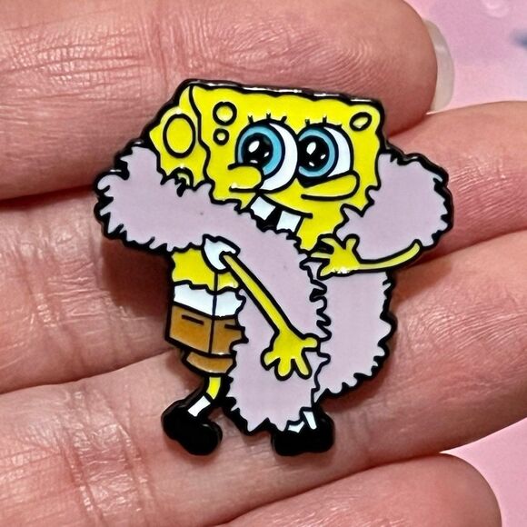 SpongeBob SquarePants Feeling Cute Pink Feather Boa Enamel Pin - Picture 3 of 7
